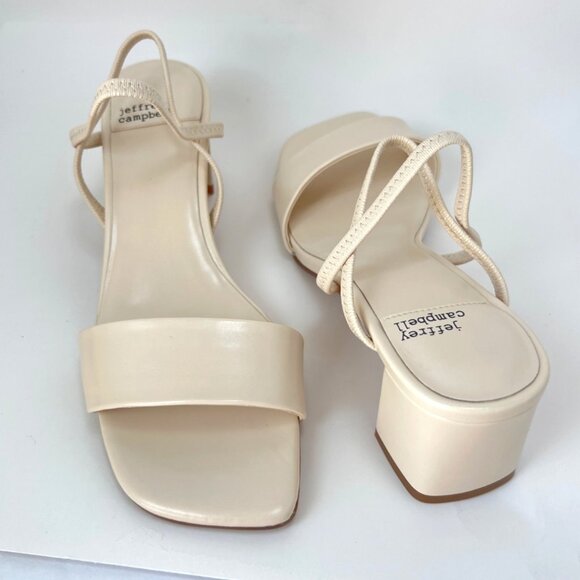 Jeffrey Campbell Adapt Sandals Slingback Cream Block Heel Sandals Size 6.5 - Picture 9 of 12